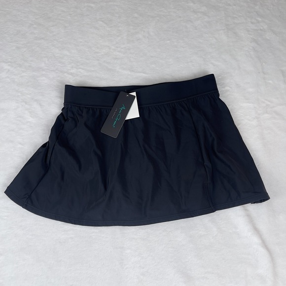 Aqua Green Swim Skirt Womens Small Black Split Mid-Rise‎ Elastic Waist UPF 50 - Picture 1 of 4